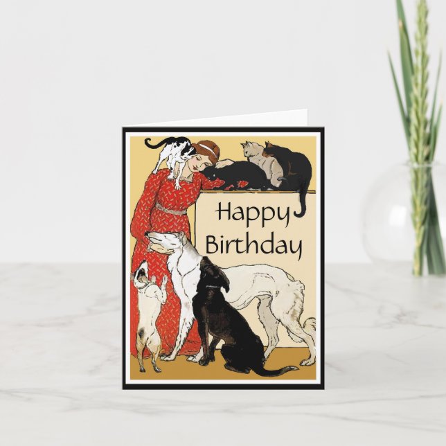 Tarjeta Vintage Pet Lover Birday Card (Anverso)