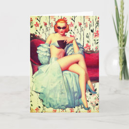 Tarjeta Vintage pin up chica pelirroja