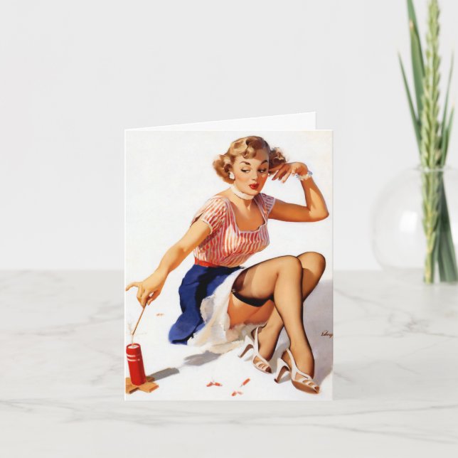 Tarjeta Vintage Pinup Gal Julio 4 (Anverso)
