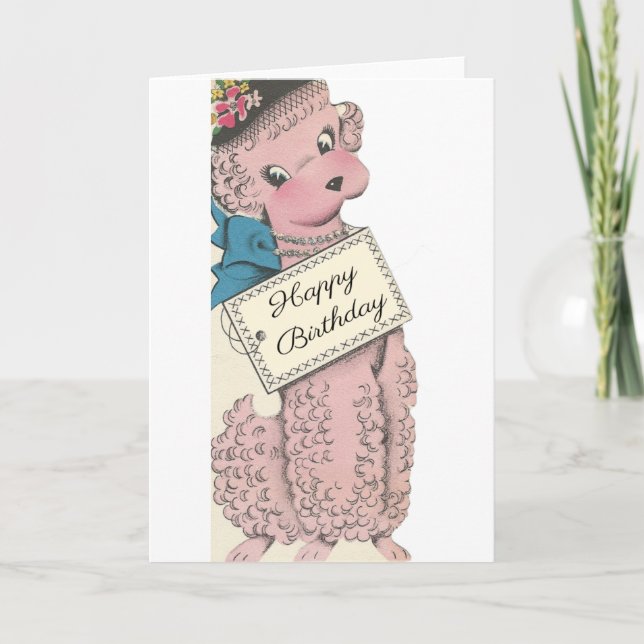 Tarjeta Vintage Poodle Happy Birday (Anverso)