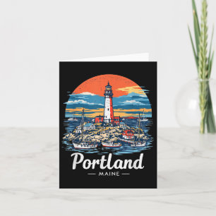 Tarjeta Vintage Portland Maine Sunset Skyline City