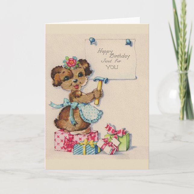Tarjeta Vintage Puppy Birday Greaming Card (Anverso)