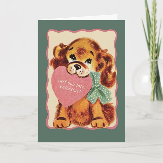 Tarjeta Vintage Puppy Valentine Card – Ruff You Lots (Anverso)