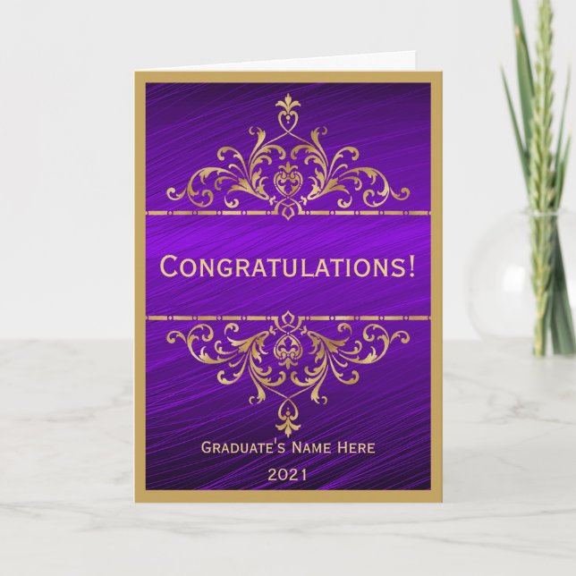 Tarjeta Vintage Purple Gold Felicitaciones Graduación (Anverso)