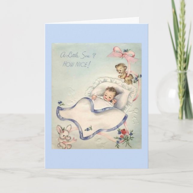 Tarjeta Vintage - recepción a su pequeño hijo, (Anverso)