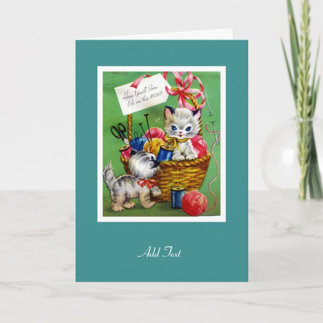 Tarjeta Vintage Recupérate Pronto Dos Gatitos (Anverso)