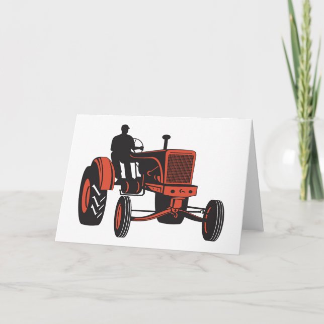 Tarjeta Vintage Red Farm Tractor Retro Farmer (Anverso)