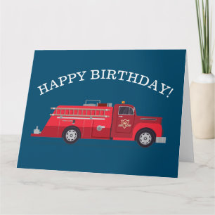 Tarjeta Vintage Red Fire Truck Feliz cumpleaños