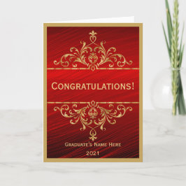 Tarjeta Vintage Red Gold Glam Felicitaciones Graduación