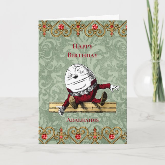 Tarjeta Vintage Red Gold Humpty Dumpty Birday (Anverso)