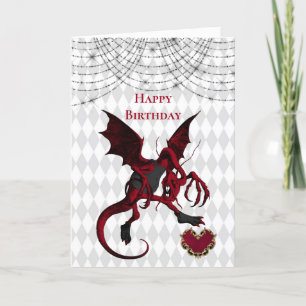 Tarjeta Vintage Red Jabberwocky Dragon Birday