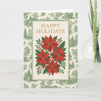 Tarjeta Vintage Red Poinsettia Holiday Card with Green Toi