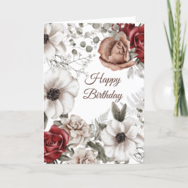 Tarjeta Vintage Red Roses Floral acuarela Cumpleaños