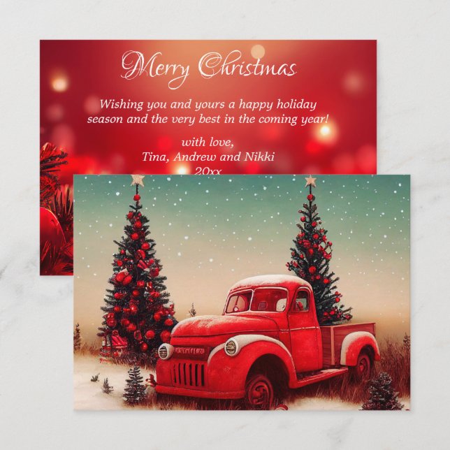 Tarjeta Vintage Red Truck Merry Christmas (Anverso / Reverso)