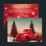 Tarjeta Vintage Red Truck Merry Christmas<br><div class="desc">Vieja camioneta roja vintage con un árbol de Navidad en la cama con uno a juego en el campo y nieve ligera cayendo. Personalizar la espalda con tu saludo.</div>