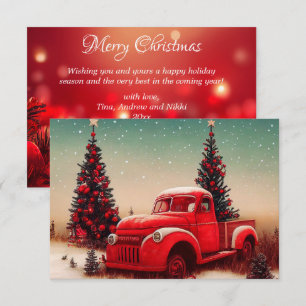 Tarjeta Vintage Red Truck Merry Christmas