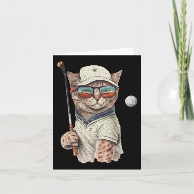 Tarjeta Vintage Retro Cat Jugando Golf (Anverso)