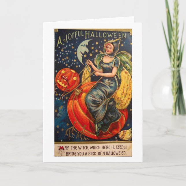 Tarjeta Vintage retro Halloween Halloween alegre (Anverso)