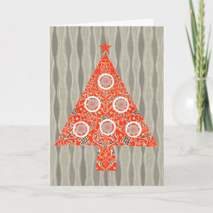 Tarjeta Vintage Retro Red Christmas Tree Holiday Card