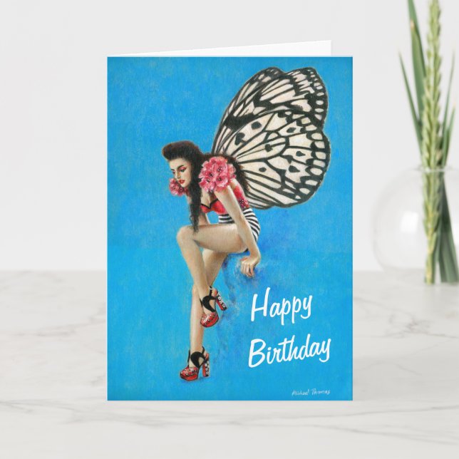 Tarjeta Vintage Rockabilly Fairy Birday Card (Anverso)