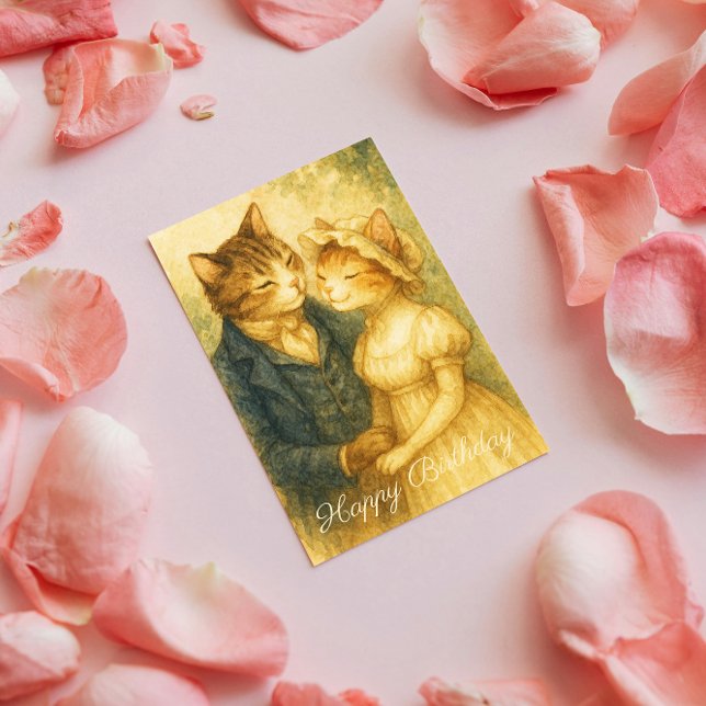 Tarjeta Vintage Romantic Cat Pride y Prejuicio Cumpleaños (Subido por el creador)