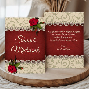 Tarjeta Vintage Romántico Rosas Rojas Shaadi Mubar