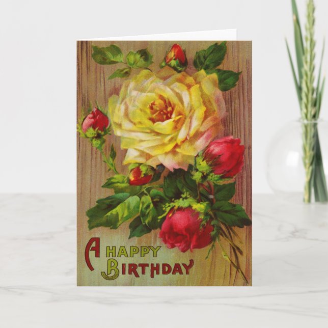Tarjeta Vintage Rosa Birthday Greeting (Anverso)
