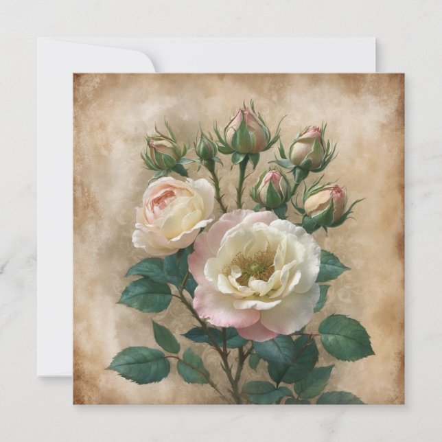 Tarjeta Vintage Rustic Cream with Pink Wild Rose  (Anverso)