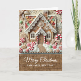 Tarjeta Vintage Rustic Gingerbread House Merry Christmas