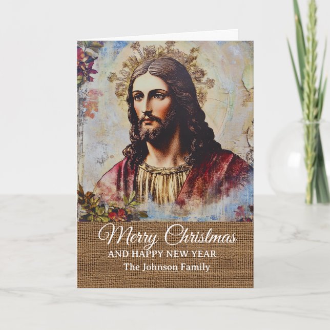 Tarjeta Vintage Rustic Jesus Merry Christmas  (Anverso)