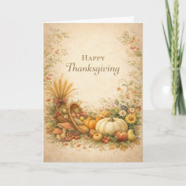 Tarjeta Vintage Rustic Thanksgiving Cornucopia Harvest 