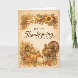Tarjeta Vintage Rustic Thanksgiving Turkey Harvest 