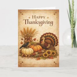 Tarjeta Vintage Rustic Thanksgiving Turkey Harvest 