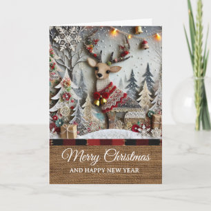 Tarjeta Vintage Rústico Reno Feliz Navidad