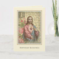 Vintage Sagrado Corazón de Jesús Cumpleaños Religi