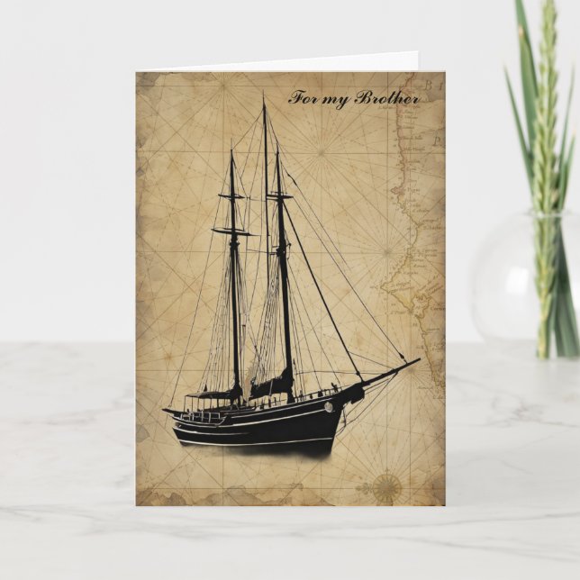 Tarjeta Vintage Sailing Ship and Map Birthday (Anverso)