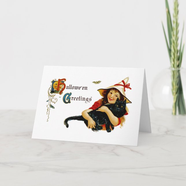 Tarjeta Vintage saludo de Halloween (Anverso)