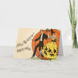 Tarjeta Vintage saludo de Halloween - Pareja bailarina -
