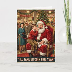 Tarjeta Vintage Santa aceptaré Bitcoin Navidad