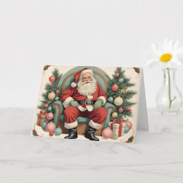 Tarjeta Vintage Santa Claus Feliz Navidad
