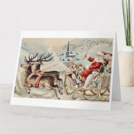 Tarjeta Vintage Santa Claus Navidades de reno de Sleigh