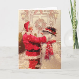 Tarjeta Vintage Santa Claus Navidades Snowman