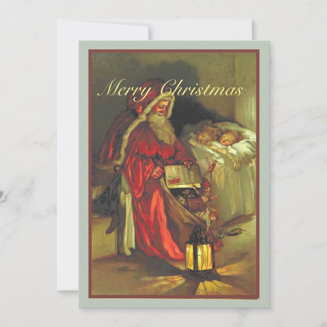 Tarjeta Vintage Santa con Navidades infantiles durmiendo (Anverso)