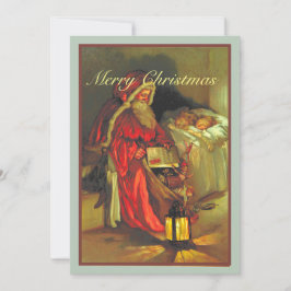 Tarjeta Vintage Santa con Navidades infantiles durmiendo
