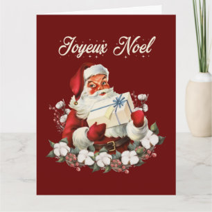 Tarjeta Vintage Santa Joyeux Noel Navidades rojos