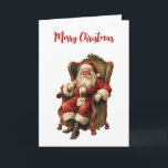 Tarjeta Vintage Santa Navidades Tradicionales<br><div class="desc">Tarjeta de navidad con una imagen de estilo vintage con el clásico Santa Claus sentado en un sillón de estilo antiguo. Bonito diseño de Navidades tradicionales.</div>
