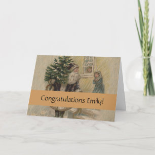 Tarjeta Vintage Santa Nieve Árbol de Navidad