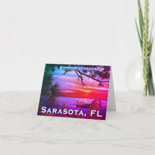Tarjeta Vintage Sarasota, FL Beach Sunset - Golfo de Méxic