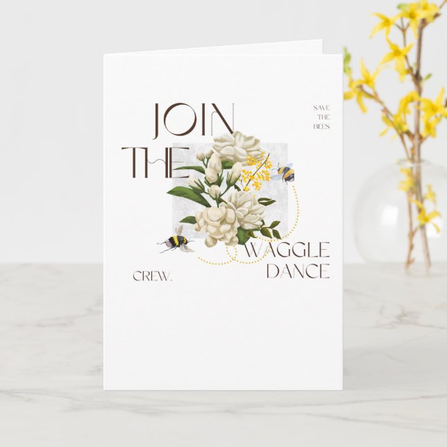 Tarjeta Vintage Save the Bees Waggle Dance ScienceJasmine  (flor amarilla)