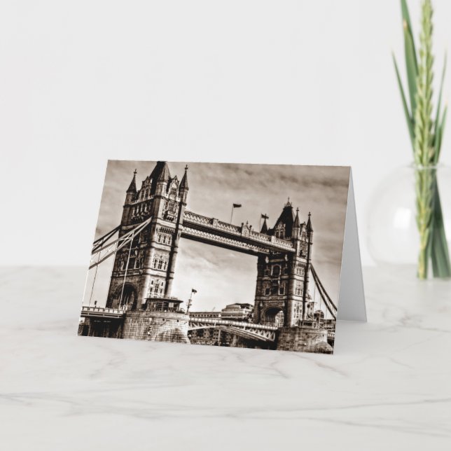 Tarjeta Vintage Sepia London Tower Bridge (Anverso)